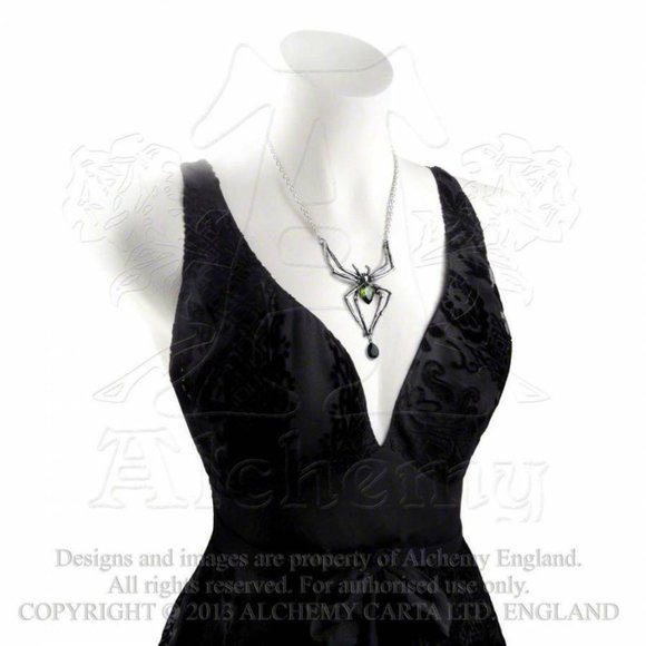 Alchemy Gothic Spider Pendant Green Black Crystals NWT Worn By Alice Cooper! - Picture 4 of 5